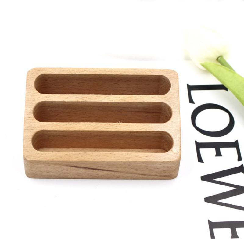 1/2/3 слота Масивна настолна стойка за дисплеи за визитки Поставка за бележки Кутия за съхранение Органайзер за карти от бук за офис с дупка за писалка