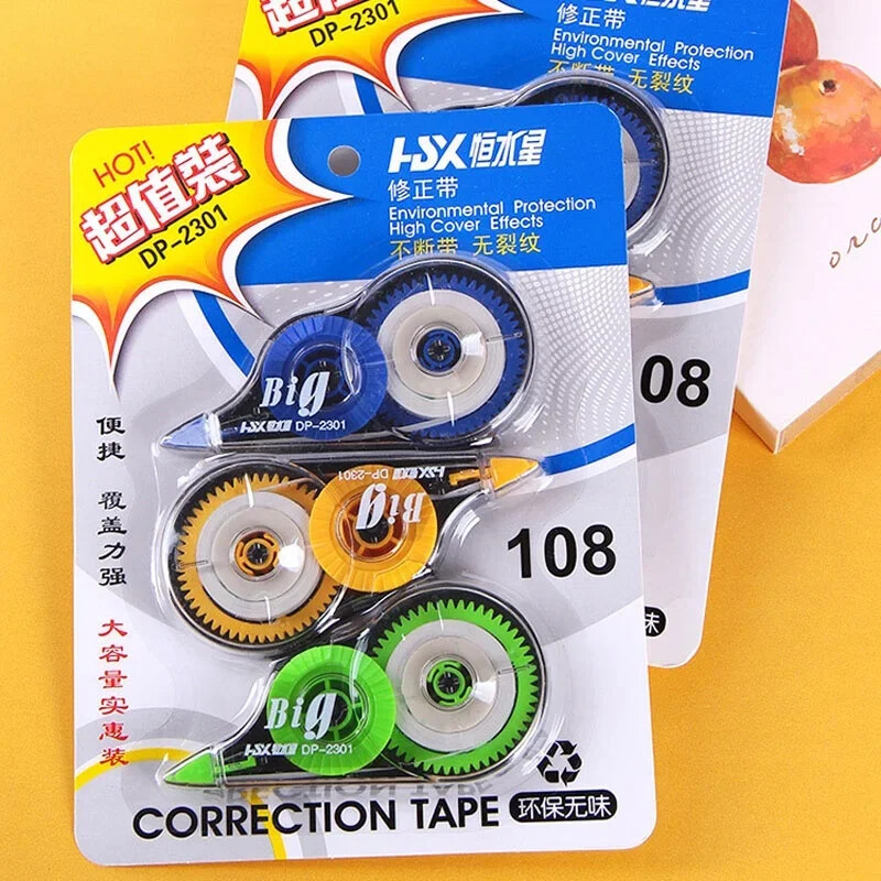 3 db/doboz 8M hosszúságú fehér korrekciós szalag Kawaii nagy kapacitású, hatékony szalag tanulói írószer iskolai irodaszerek számára