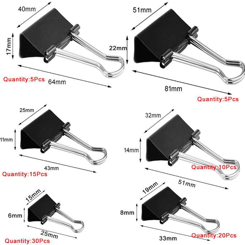 5-30 vnt. segtuvų segtukai, metaliniai atlenkiami spaustukai, maži sąvaržėlės spaustukai, 15/19/25/32/41/51 mm biuro segtukai, skirti namų mokyklos biuro laikymui