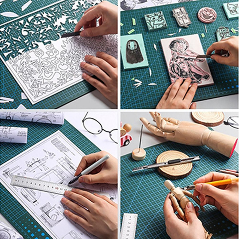 1 gab A3 PVC griešanas paklājiņš Divpusējs darbagalds griešanas dēlis savārstījums šūšanas rokasgrāmata DIY gravēšanas paliktnis mājas ādas amatniecības rīks