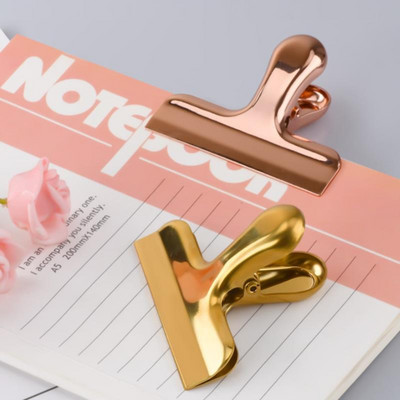 Binder Clamp Luxurious Rose Gold Metal Clip Paper Bill File Bag Organizer Clips Student Stationery School Office Supplies