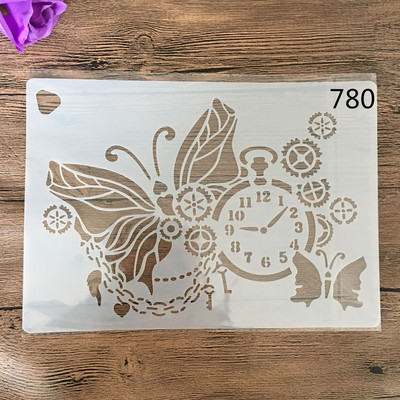 A4 29 *21 εκ. στένσιλ DIY Ζωγραφική τοίχων Λεύκωμα χρωματισμού άλμπουμ ανάγλυφο Πρότυπο διακοσμητικής κάρτας χαρτιού, ρολόι τοίχου μηχανικό