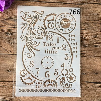 A4 29 *21 εκ. στένσιλ DIY Ζωγραφική τοίχων Λεύκωμα χρωματισμού άλμπουμ ανάγλυφο Πρότυπο διακοσμητικής κάρτας χαρτιού, ρολόι τοίχου μηχανικό