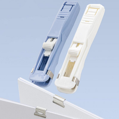 1 Set Clip Push Stapler Reusable Punch-free Binding Plastic File Paper Clip Clamp Folder Staple Office Supplies