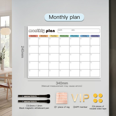 Mágneses naptár a hűtőhöz Havi heti tervező Naptár táblázat Száraz törlés tábla Hűtőmatrica Üzenőfal menü
