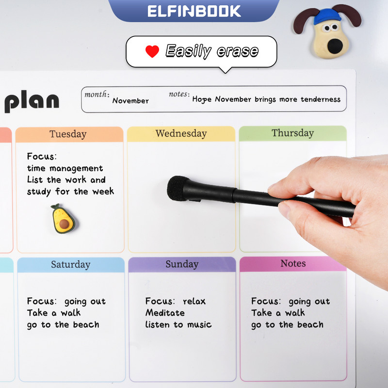 Mágneses naptár a hűtőhöz Havi heti tervező Naptár táblázat Száraz törlés tábla Hűtőmatrica Üzenőfal menü