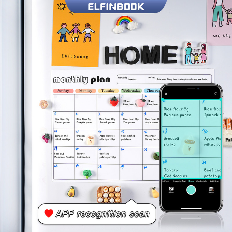 Mágneses naptár a hűtőhöz Havi heti tervező Naptár táblázat Száraz törlés tábla Hűtőmatrica Üzenőfal menü