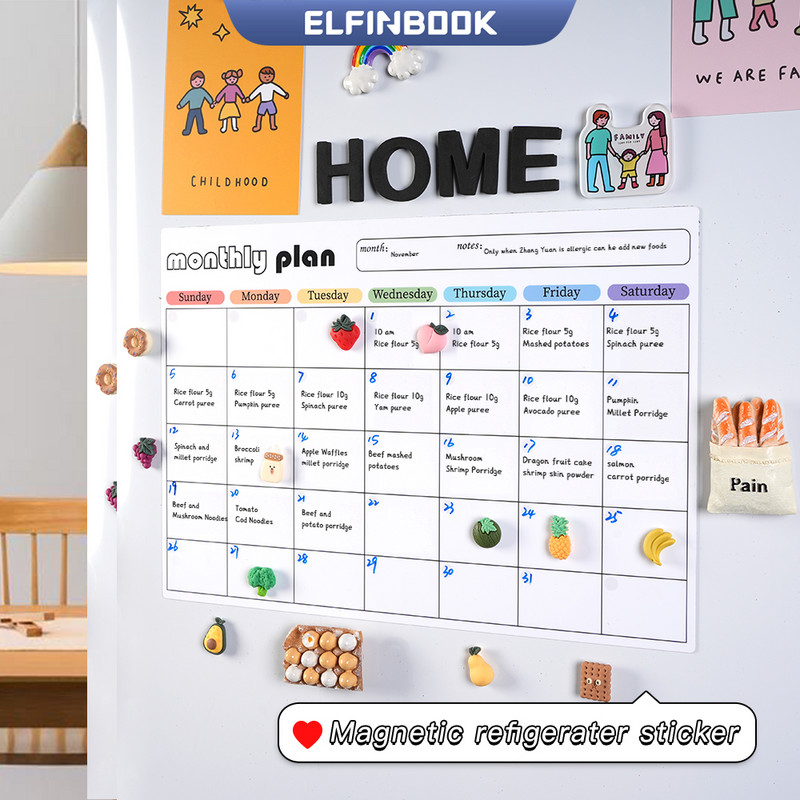 Mágneses naptár a hűtőhöz Havi heti tervező Naptár táblázat Száraz törlés tábla Hűtőmatrica Üzenőfal menü