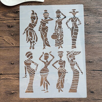 29 *21cm DIY Stencils fal Festmény Scrapbook Színezés Dombornyomás Album Dekoratív Papír Kártya Sablon fal Primitív nő