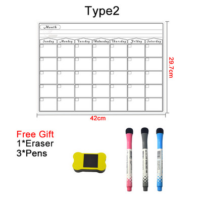 A3 размер Сухо изтриване Магнитен месечен седмичен календар Хладилник Маркери Бяла дъска, Изтриваем хладилник Ежедневна бележка, Списък със задачи