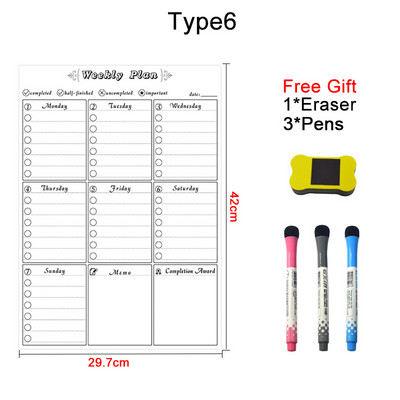 A3 размер Сухо изтриване Магнитен месечен седмичен календар Хладилник Маркери Бяла дъска, Изтриваем хладилник Ежедневна бележка, Списък със задачи