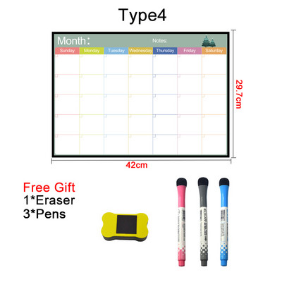 A3 размер Сухо изтриване Магнитен месечен седмичен календар Хладилник Маркери Бяла дъска, Изтриваем хладилник Ежедневна бележка, Списък със задачи