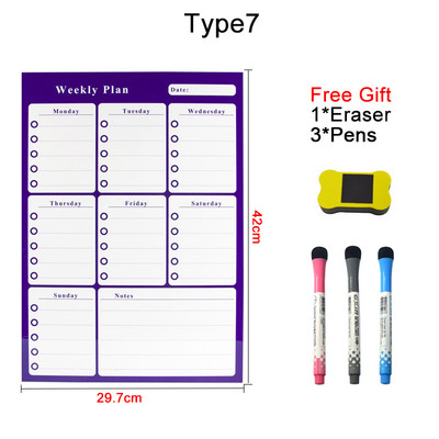 A3 размер Сухо изтриване Магнитен месечен седмичен календар Хладилник Маркери Бяла дъска, Изтриваем хладилник Ежедневна бележка, Списък със задачи