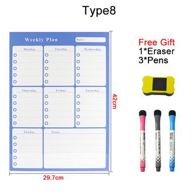 A3 размер Сухо изтриване Магнитен месечен седмичен календар Хладилник Маркери Бяла дъска, Изтриваем хладилник Ежедневна бележка, Списък със задачи