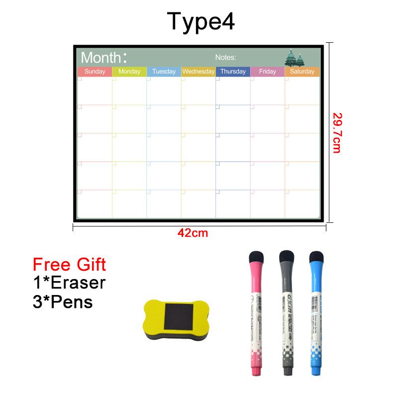 A3 размер Сухо изтриване Магнитен месечен седмичен календар Хладилник Маркери Бяла дъска, Изтриваем хладилник Ежедневна бележка, Списък със задачи