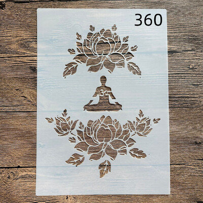 A4-es 29*21cm-es DIY mandala forma sablonok festéséhez pecsétes fotóalbum dombornyomott papírkártya faszövet falra Lotus Buddha Faith