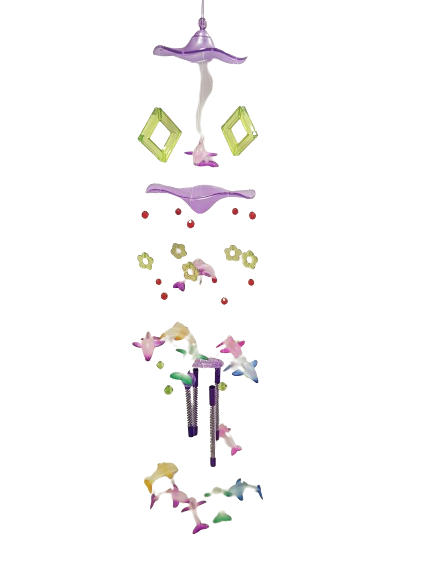 Вятърен звънец Делфини, Метал/пластмаса, Многоцветно, 50 см