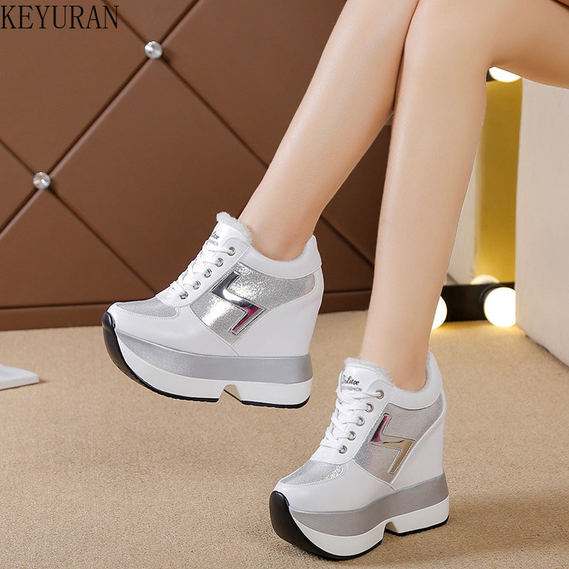 Cipele s visokom platformom od 11 cm Ženske tenisice Jesen Zima Ležerna obuća za povećanje visine Tenisice s debelim potplatom Prozračne ženske cipele