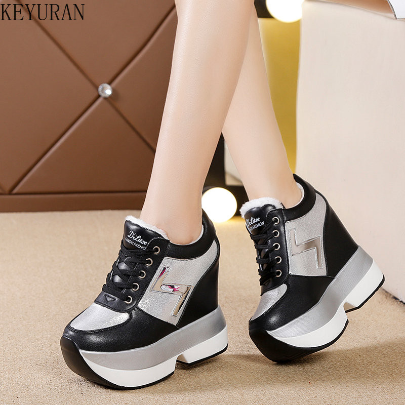 Cipele s visokom platformom od 11 cm Ženske tenisice Jesen Zima Ležerna obuća za povećanje visine Tenisice s debelim potplatom Prozračne ženske cipele