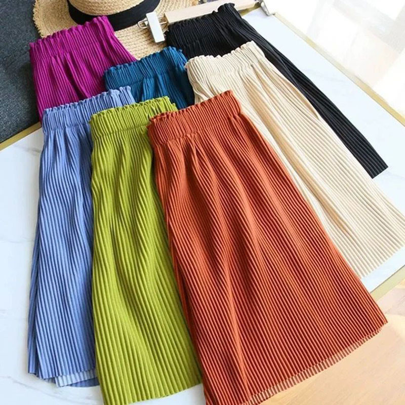 Nyári redőzött textúrájú csíkos rövidnadrág Női elasztikus, elasztikus derékfüggöny, alapszínű, alkalmi puha, egyenes jégselyem melegítőnadrág