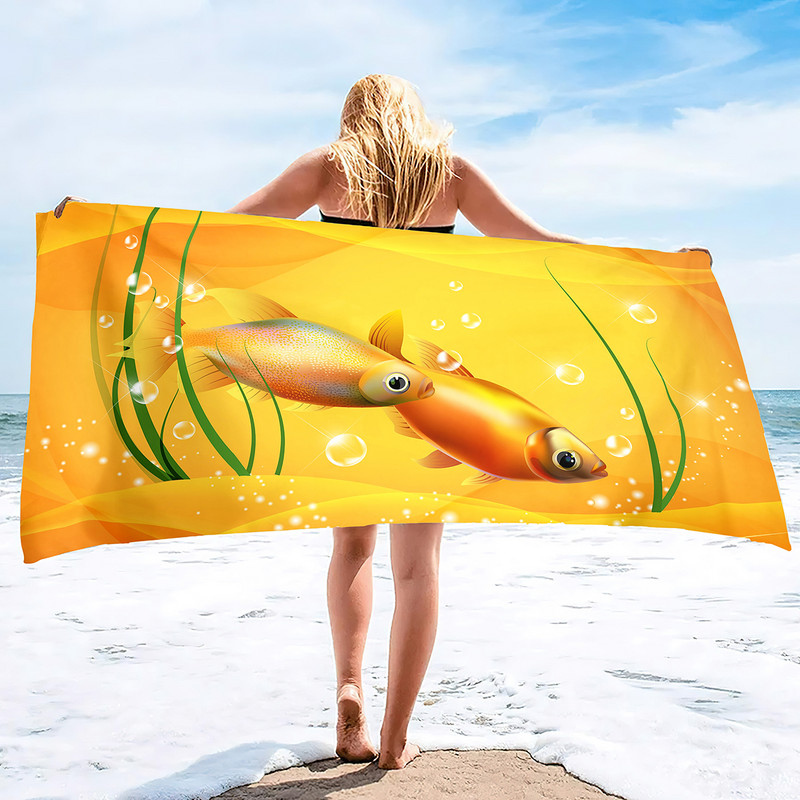 Симпатични плажни кърпи със златни рибки Меки микрофибърни бързосъхнещи и устойчиви на пясък Големи големи без пясък  