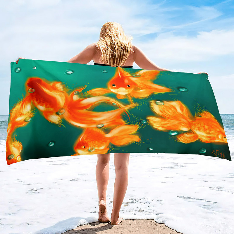 Симпатични плажни кърпи със златни рибки Меки микрофибърни бързосъхнещи и устойчиви на пясък Големи големи без пясък  