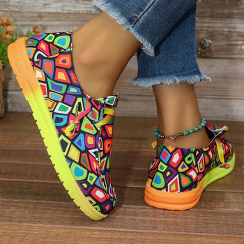 2024 Νέα Ethnic ντεγκραντέ παπούτσια καμβά Γυναικεία φθινοπωρινά casual ίσια παπούτσια Πολύχρωμα αθλητικά παπούτσια με κορδόνια 