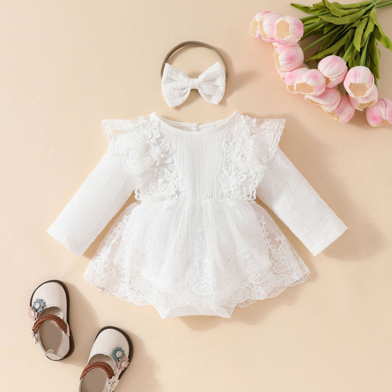 Mergaičių marškinėliai ilgomis rankovėmis, gėlėti nėriniai