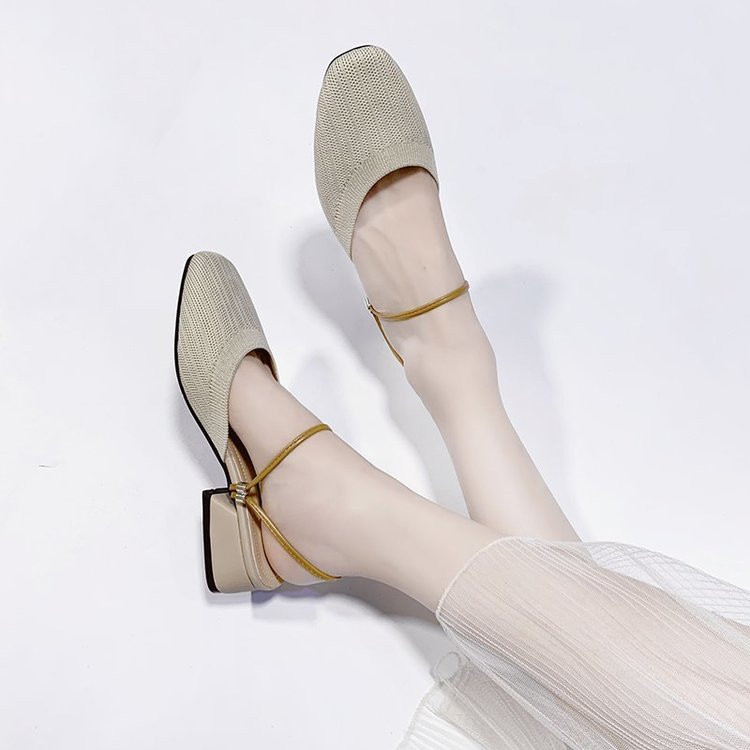 Novi model ženskih zatvorenih papuča, sandala od tekstila, niska peta Pletene sandale zaobljenog uzorka