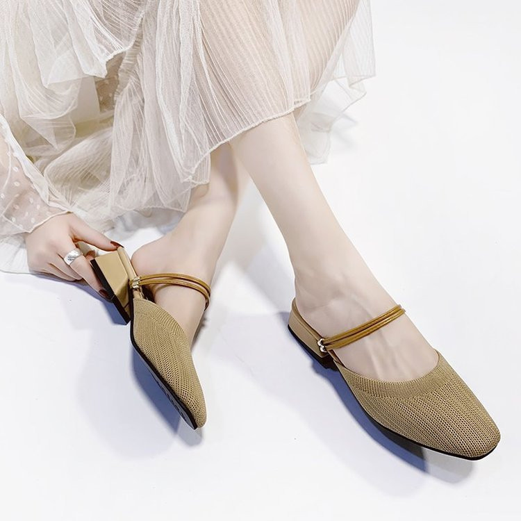 Novi model ženskih zatvorenih papuča, sandala od tekstila, niska peta Pletene sandale zaobljenog uzorka