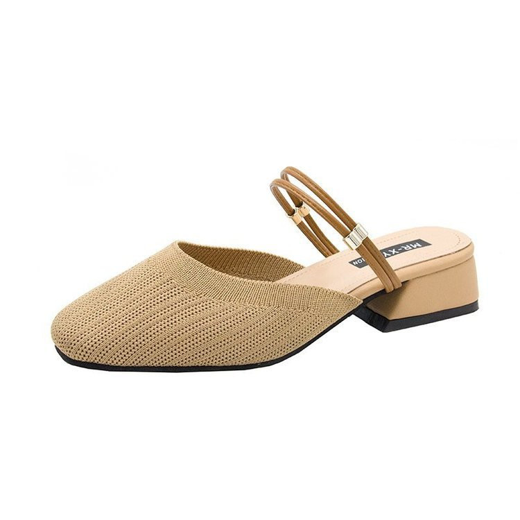 Novi model ženskih zatvorenih papuča, sandala od tekstila, niska peta Pletene sandale zaobljenog uzorka