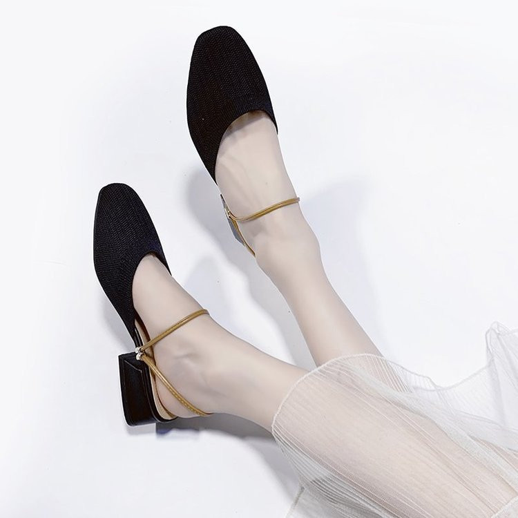 Novi model ženskih zatvorenih papuča, sandala od tekstila, niska peta Pletene sandale zaobljenog uzorka