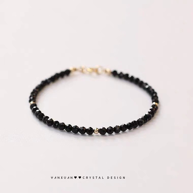 Fekete turmalin karkötő, védő karkötő nőknek, fekete turmalin finom ékszerek