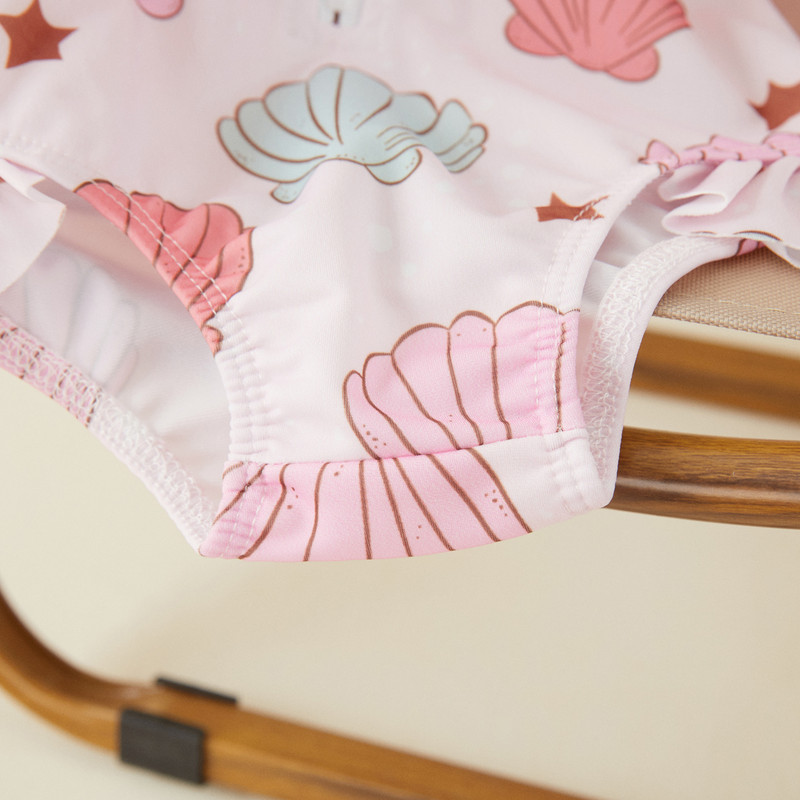 VISgogo Бебешки момичета Слънцезащитен бански костюм Бански гащеризон с дълъг ръкав Бански костюм с флорален принт и шапка 2 бр.