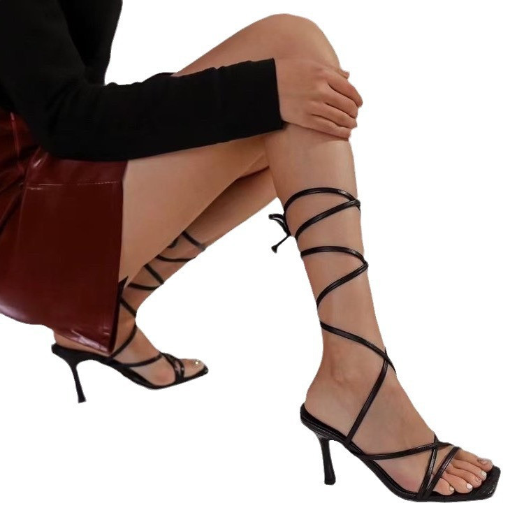 Prancūziški pasakų stiliaus aukštakulniai sandalai, moteriški batai 2024 m. Nauji vasaros nišiniai romėnų batai su petnešėlėmis