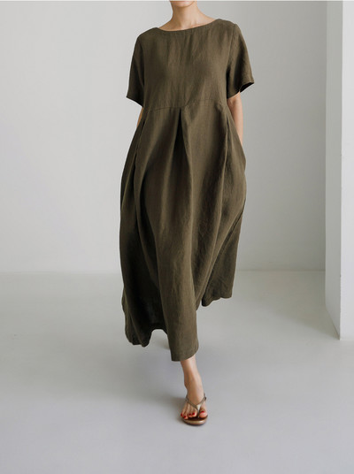 Koreai divatos, magas derekú, lábszárközépig érő ruhák Japán stílusú alkalmi sokoldalú, rövid ujjú tömör bő, vintage ruha Vestidos De Mujer