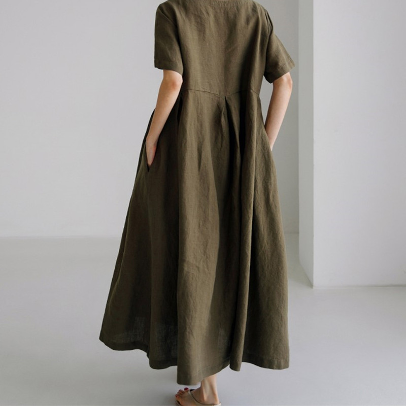 Koreai divatos, magas derekú, lábszárközépig érő ruhák Japán stílusú alkalmi sokoldalú, rövid ujjú tömör bő, vintage ruha Vestidos De Mujer