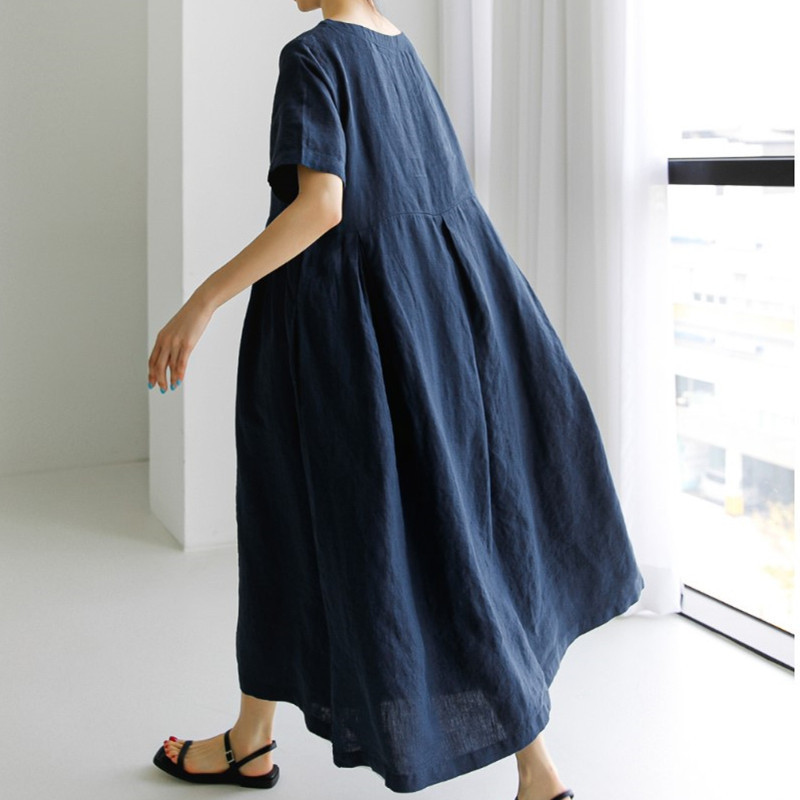 Koreai divatos, magas derekú, lábszárközépig érő ruhák Japán stílusú alkalmi sokoldalú, rövid ujjú tömör bő, vintage ruha Vestidos De Mujer