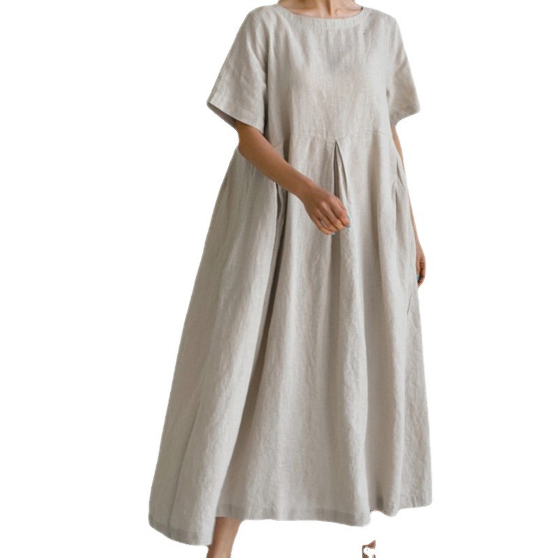 Koreai divatos, magas derekú, lábszárközépig érő ruhák Japán stílusú alkalmi sokoldalú, rövid ujjú tömör bő, vintage ruha Vestidos De Mujer