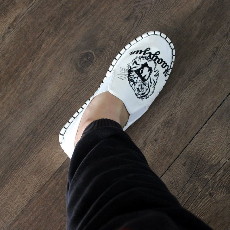 Muške bijele platnene cipele, stare pekinške cipele za slobodno vrijeme protiv neugodnih mirisa, prozračna tigrova glava, vez, društveni lijeni čovjek, jedan udarac