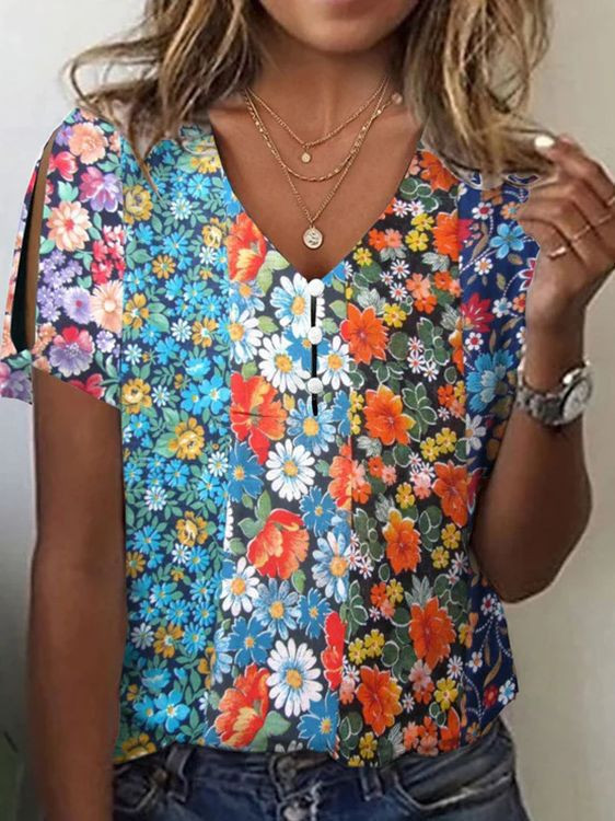 Νέο στυλ γυναικείο casual κοντό μανίκι με λαιμόκοψη με λαιμόκοψη, απλό ψηφιακό γυναικείο πουλόβερ