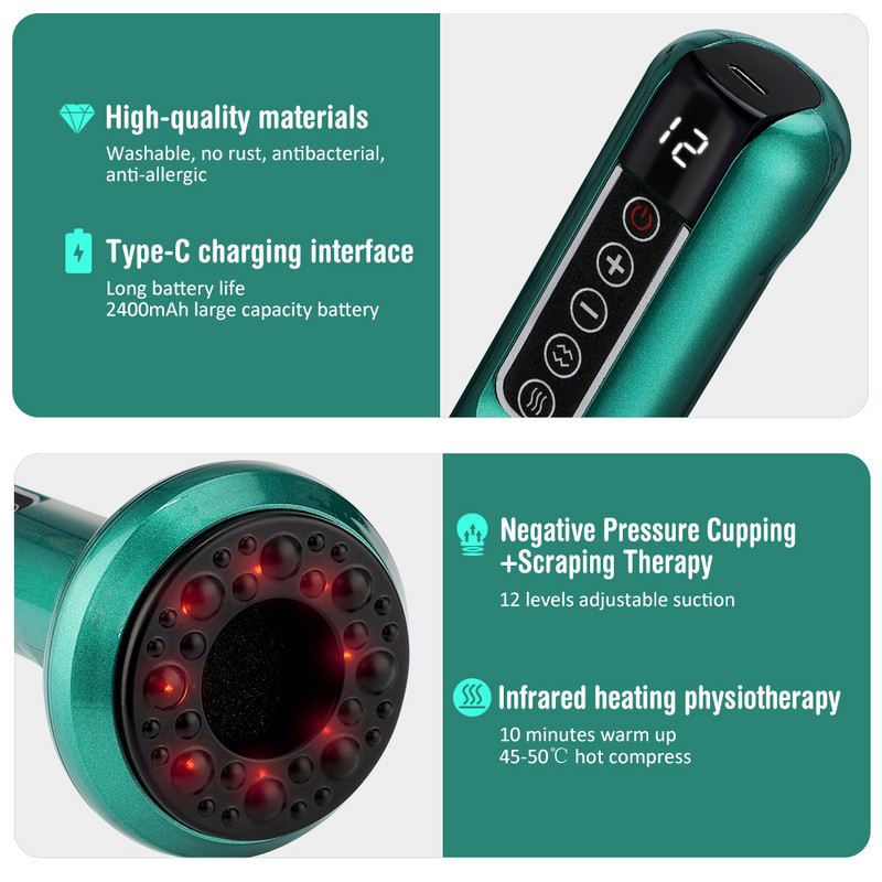 Интелигентни вакуумни масажни буркани Акумулаторно устройство за вендузи Инфрачервена червена светлина Топъл компрес Тяло Гръб Рамо Китайски вендузи