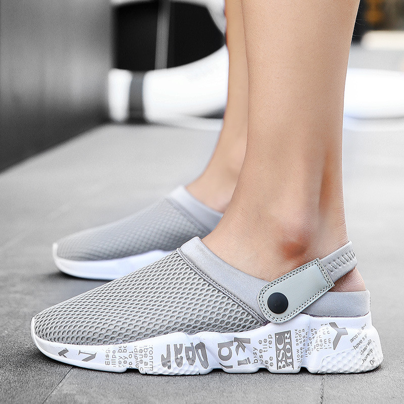 Летни дишащи чехли с дупки за мъже, големи сандали за двойки, неплъзгащи се плажни сандали, мързеливи обувки без пета, обувки за шофиране