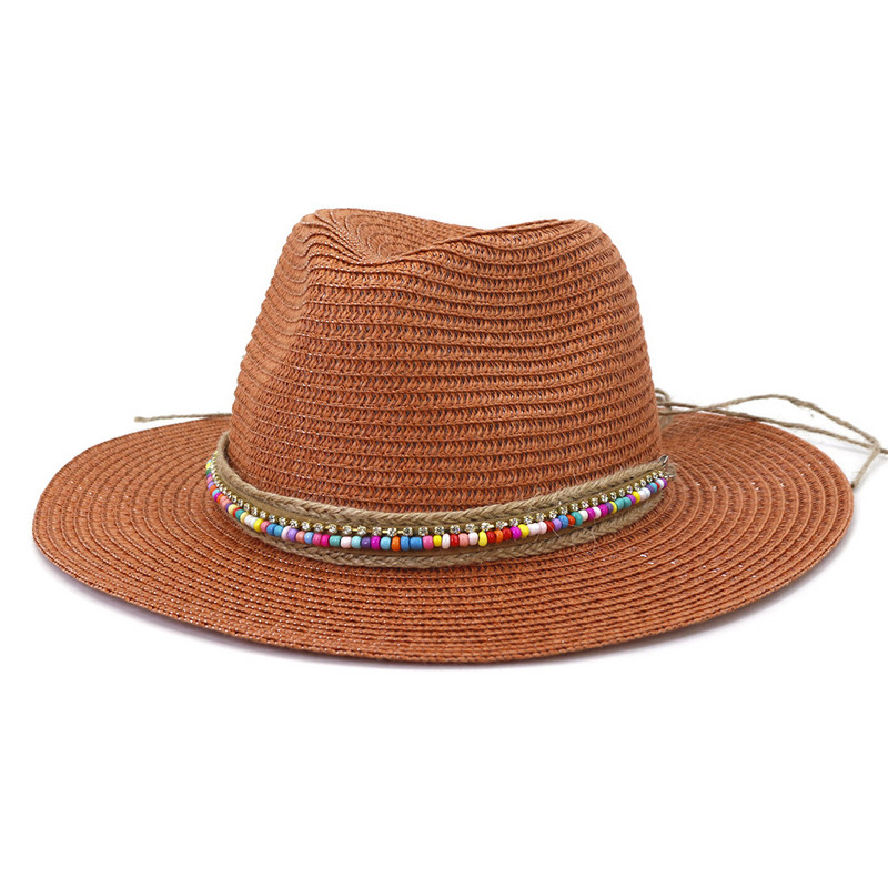 Ανοιξιάτικο και καλοκαίρι πολύχρωμο ψάθινο καπέλο τζαζ Γυναικείο καπέλο ηλίου Amazon για ταξίδια σε εξωτερικούς χώρους