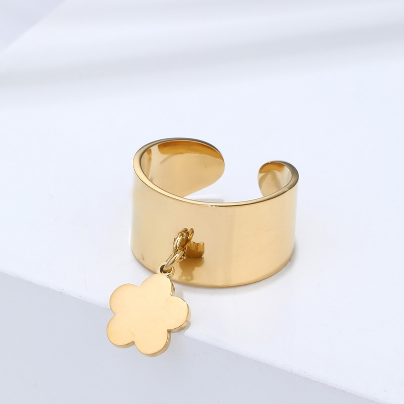 Határon átnyúló francia retro virágos holdgyűrű rozsdamentes acél nyitott gyűrűs kivitel