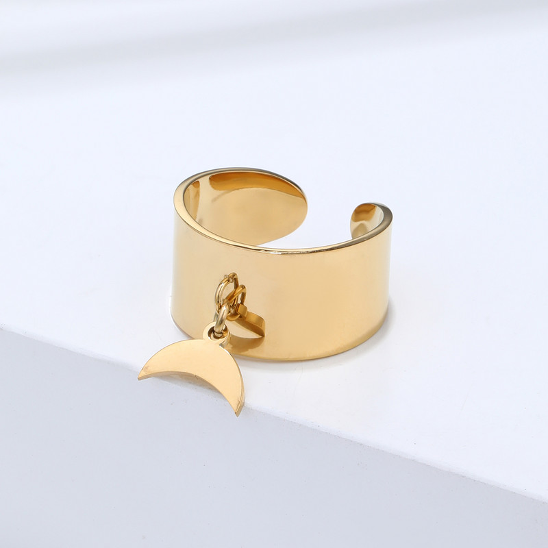 Határon átnyúló francia retro virágos holdgyűrű rozsdamentes acél nyitott gyűrűs kivitel