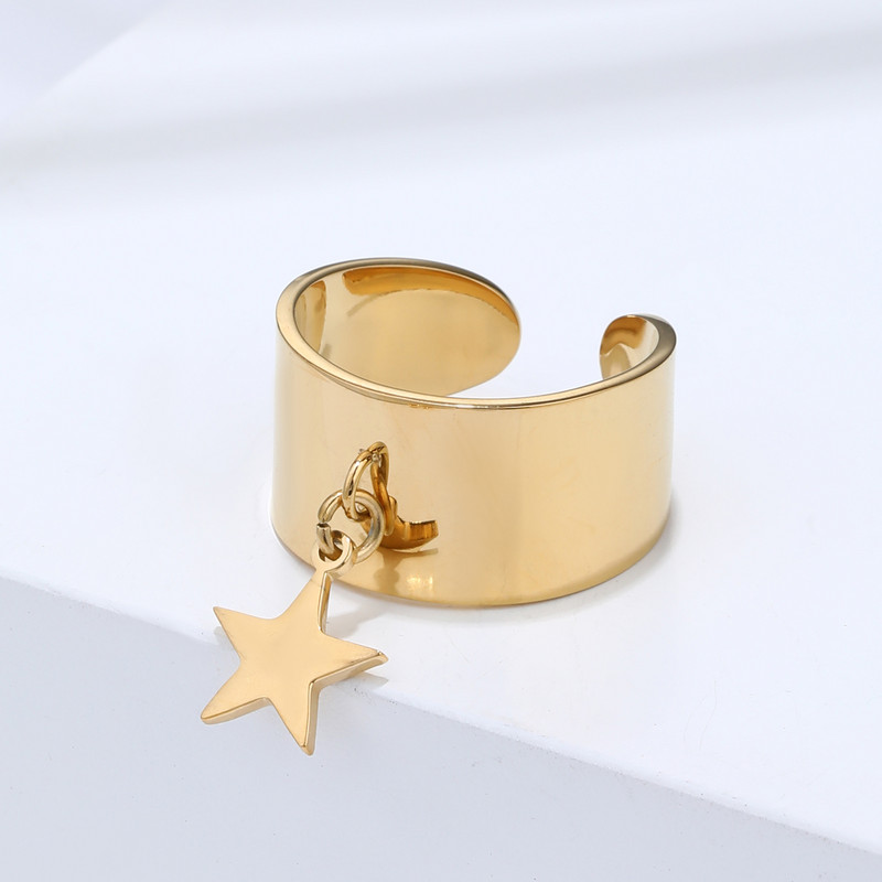 Határon átnyúló francia retro virágos holdgyűrű rozsdamentes acél nyitott gyűrűs kivitel