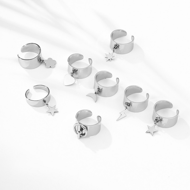 Határon átnyúló francia retro virágos holdgyűrű rozsdamentes acél nyitott gyűrűs kivitel