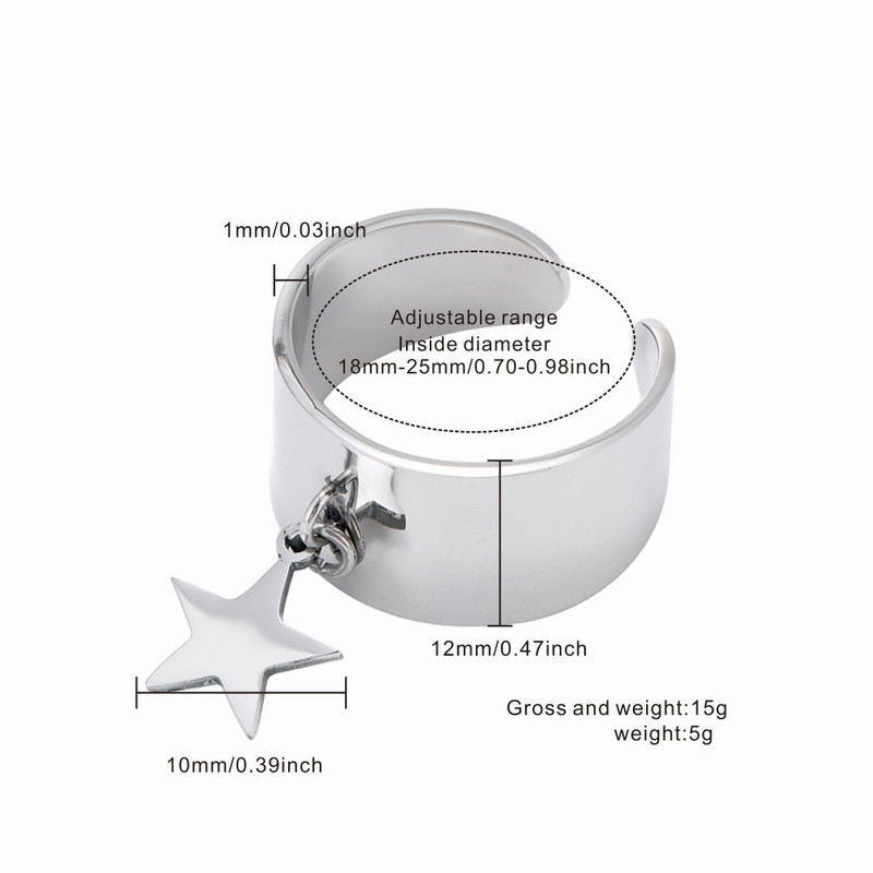 Határon átnyúló francia retro virágos holdgyűrű rozsdamentes acél nyitott gyűrűs kivitel