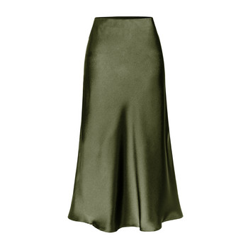 υψηλής ποιότητας acetate satin φούστα ελαστική ψηλόμεση μονόχρωμη φούστα μεσαίου μήκους γυναικεία ρούχα